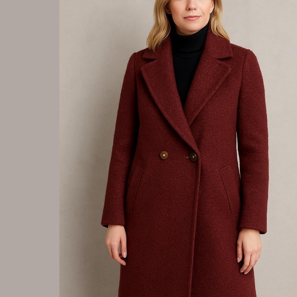 RW&CO Maroon Red Teddy Double Breasted Long Cozy Layering Coat Sz XS - Picture 5 of 16